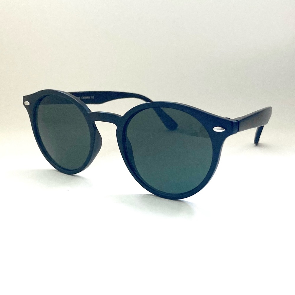 WEARME PRO KS1728 ROUND CLASSIC RETRO SUNGLASSES MATTE BLACK FRAME/GREEN LENSES